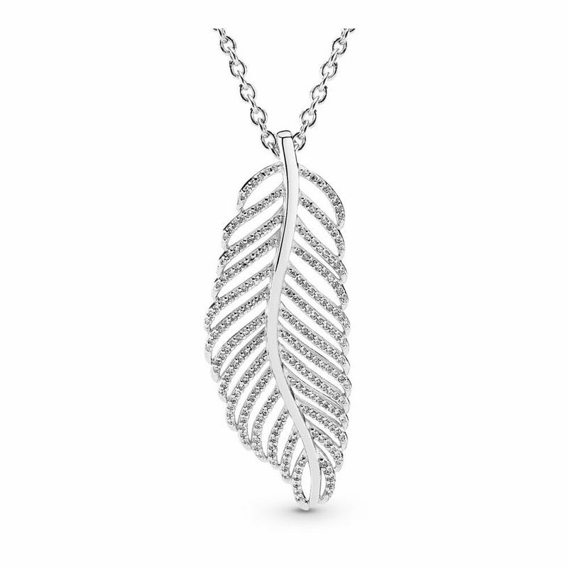 Pandora Light as a Feather Pendant Necklace Outlet NZ, Sterling Silver (738926-VIA)